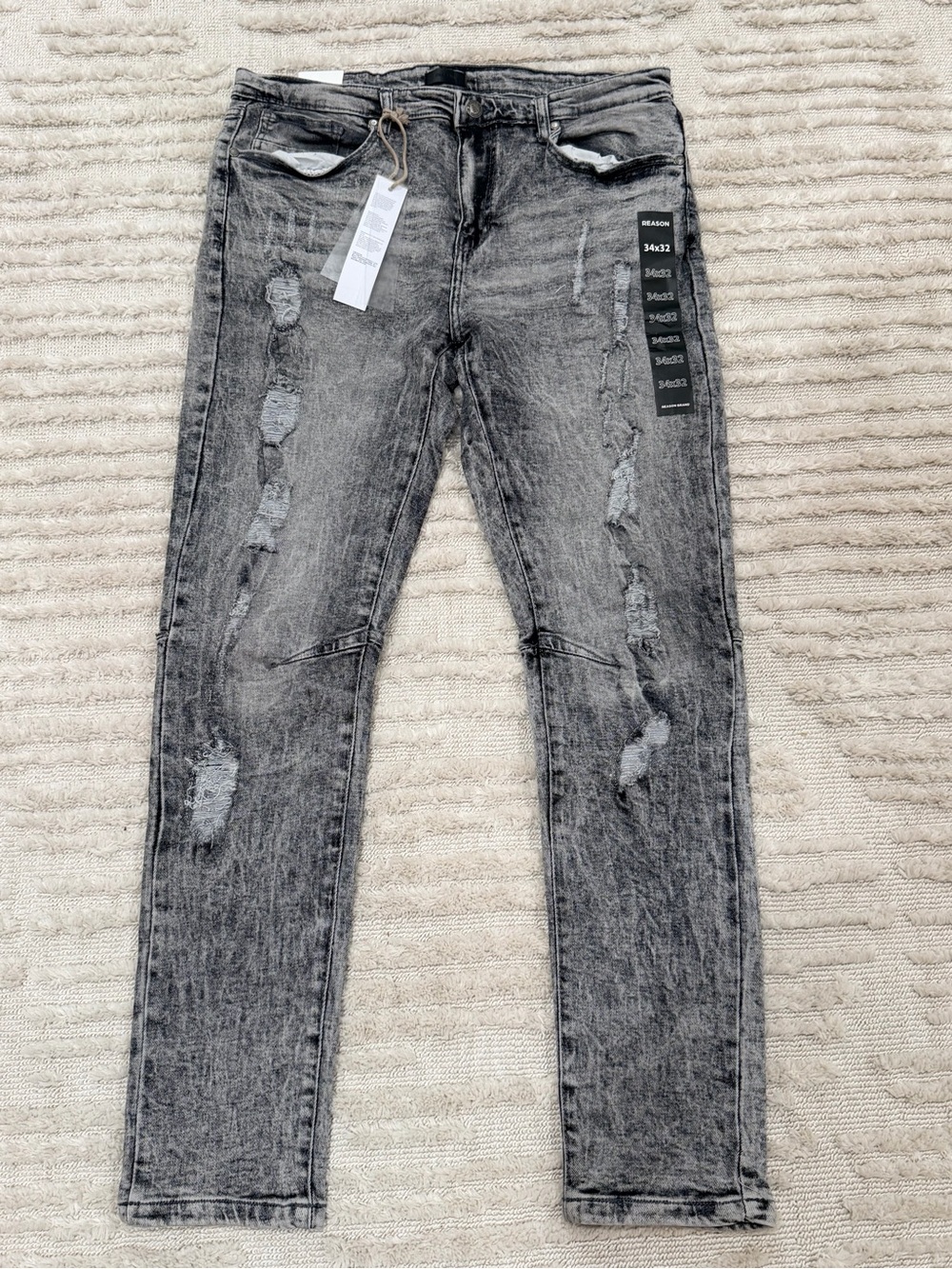 Reason Men’s Skinny Jeans in Washed Black Gray - Distressed Detail